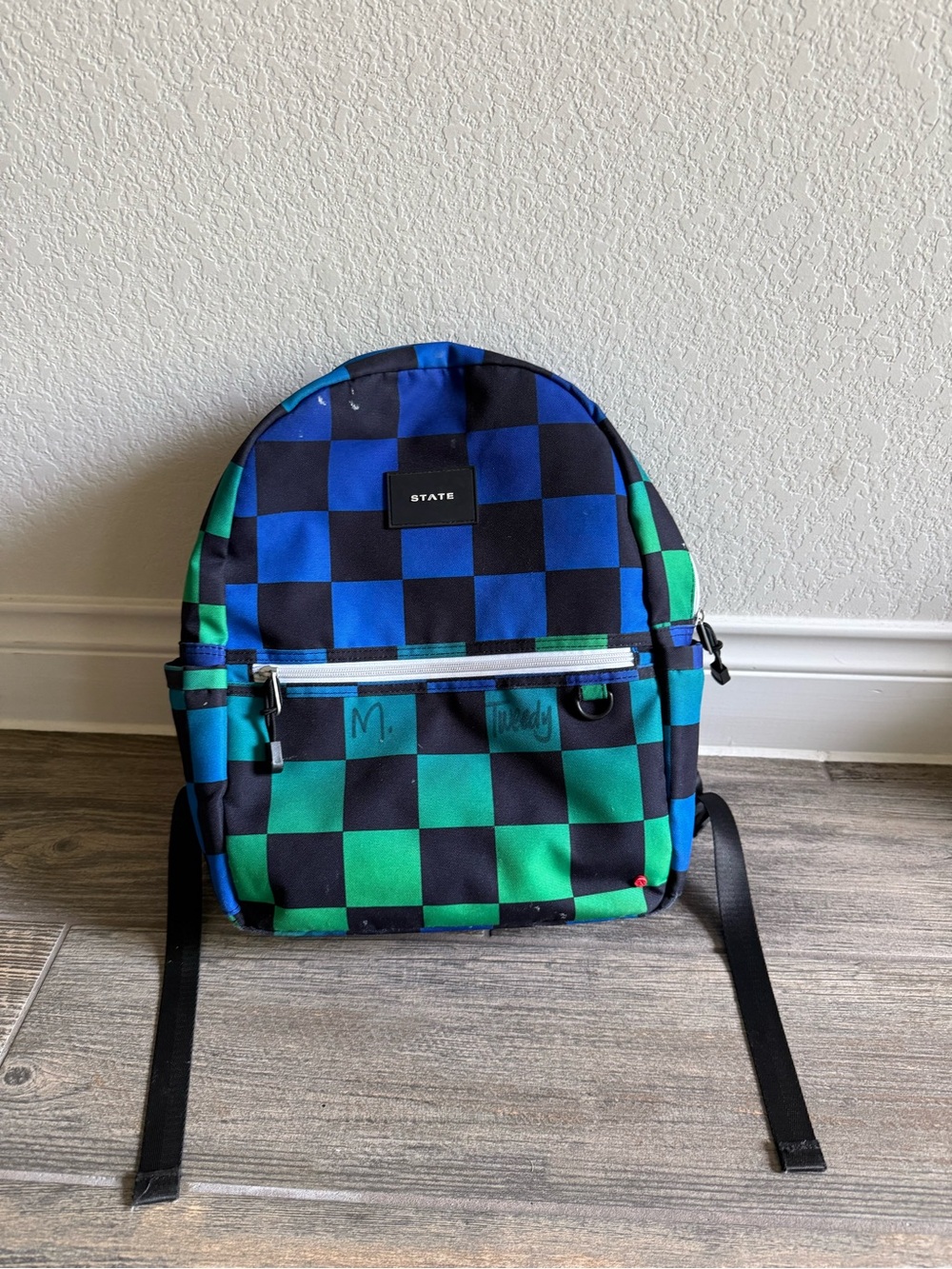 STATE Blue and Green Checkered Mini Backpack